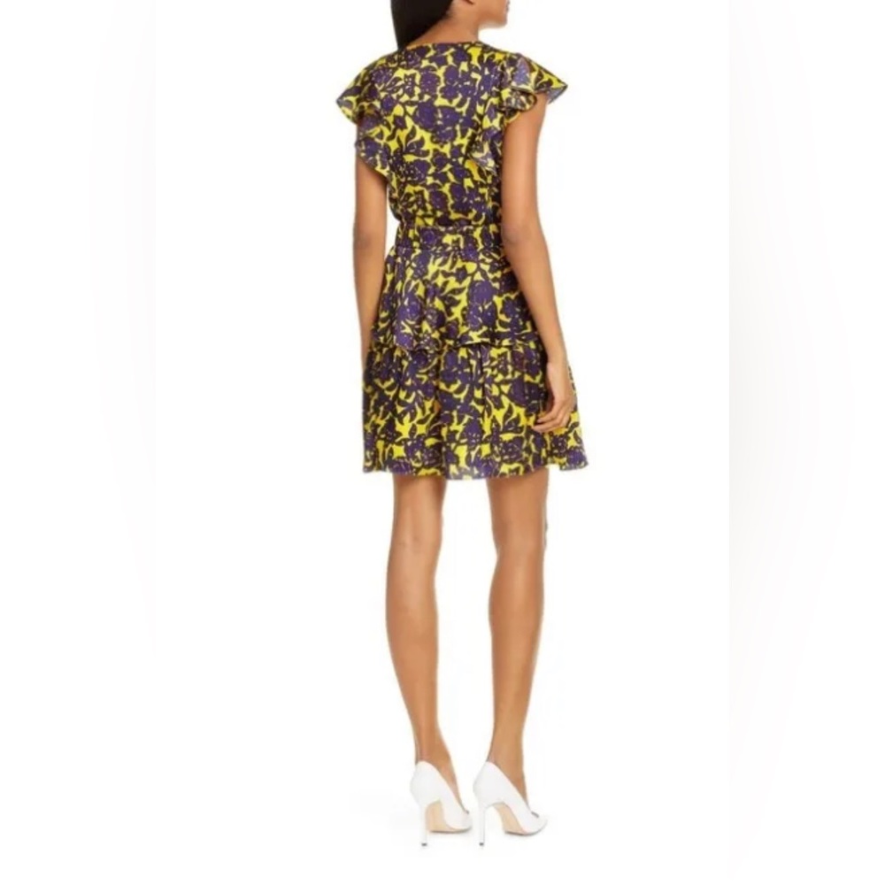 A.L.C. Viera Floral Hammered Silk Mini Dress Size 4 | Ruffle Cocktail Dress - Picture 2 of 8